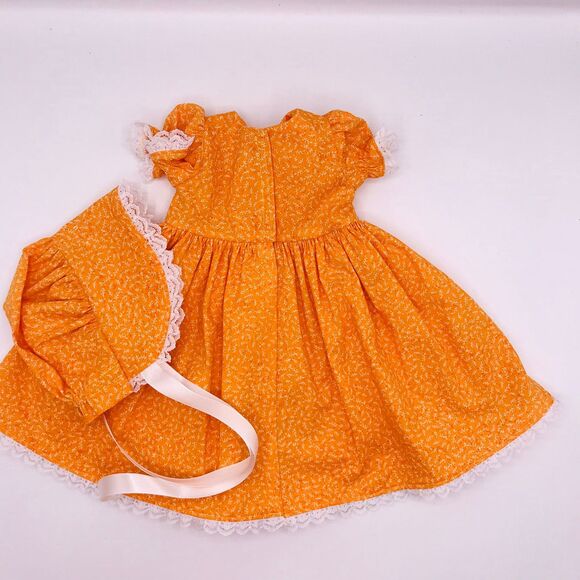 Orange w Lace Pioneer Doll Dress with Bonnet, Handmade Outfit For 18 Inch Dolls - Picture 2 of 6